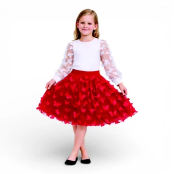 23 nisan gösteri kıyafeti kız çocuk beyaz üst kırmızı kelebekli etek
