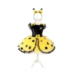 Çocuk arı kostüm elbisesi ön görünüm antenli sarı siyah parti kostümü