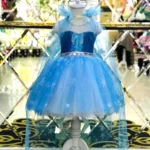 elsa kostümü kız çocuk mavi tüllü tarlatanlı prenses elbisesi kısa model pelerinli