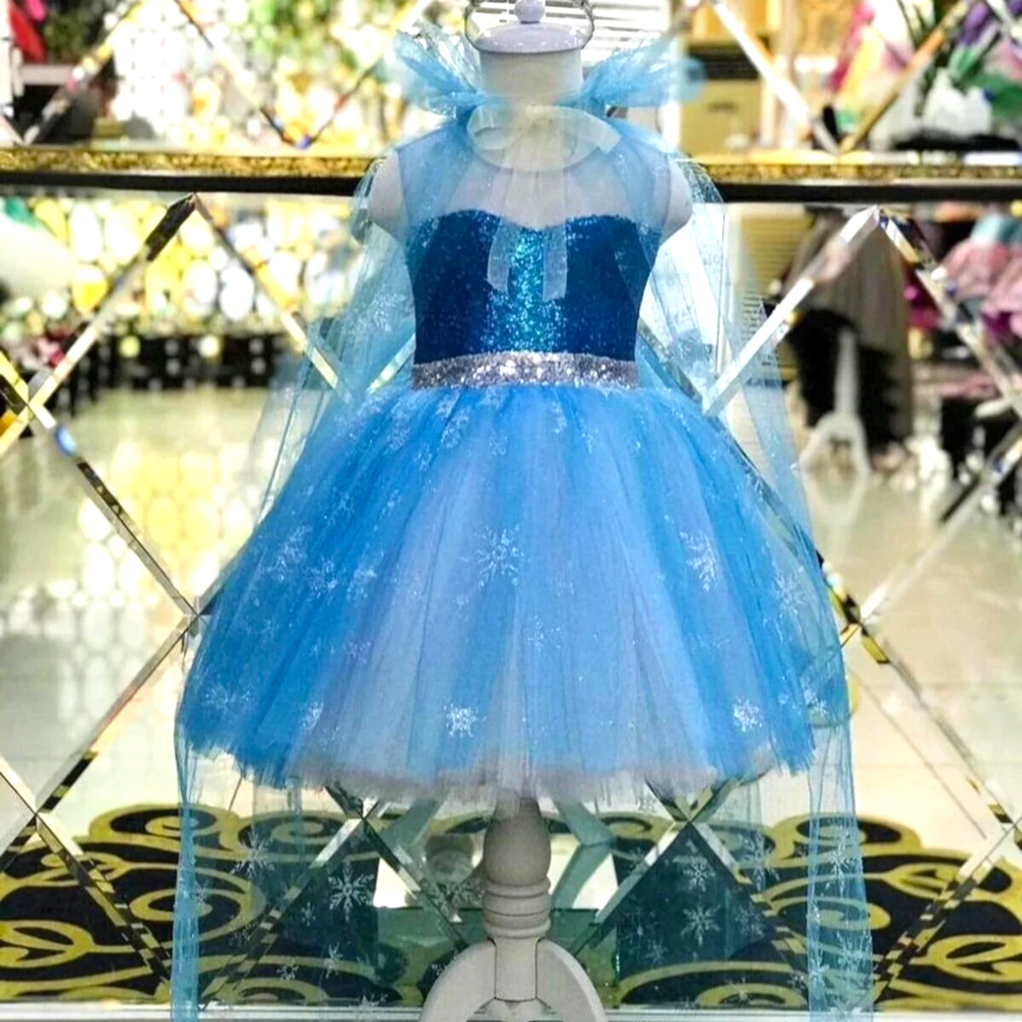 Elsa Kostümü Kız Çocuk Mavi Tüllü Prenses Elbisesi elsa kostümü kız çocuk mavi tüllü tarlatanlı prenses elbisesi kısa model pelerinli