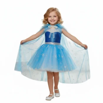 kısa mavi prenses elbisesi kız çocuk elsa temalı tütü model