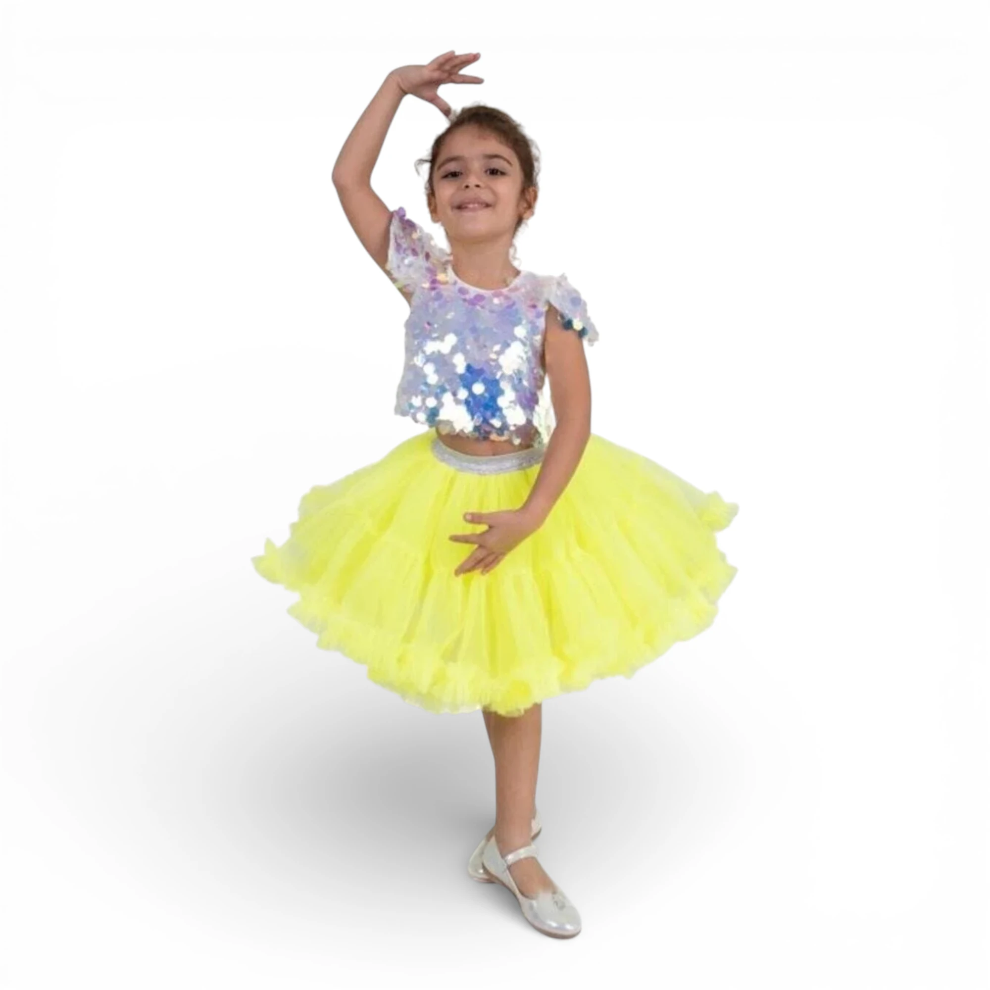 Fosforlu Sarı Kız Çocuk Karnaval Tütü Etek Fosforlu sarı kız çocuk kabarık tütü etek dans gösteri kostümü
