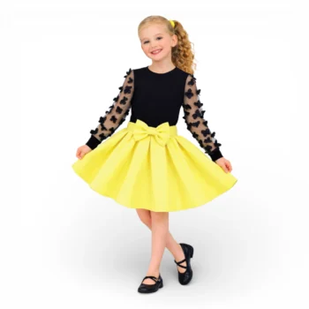 kelebekli siyah badi sarı dalgıç etek kız çocuk gösteri kıyafeti