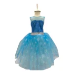 elsa kostümü kız çocuk mavi payetli tüllü prenses elbisesi kabarık etek ön görünüm