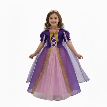 mor pembe rapunzel kostümü kız çocuk uzun tütü elbise