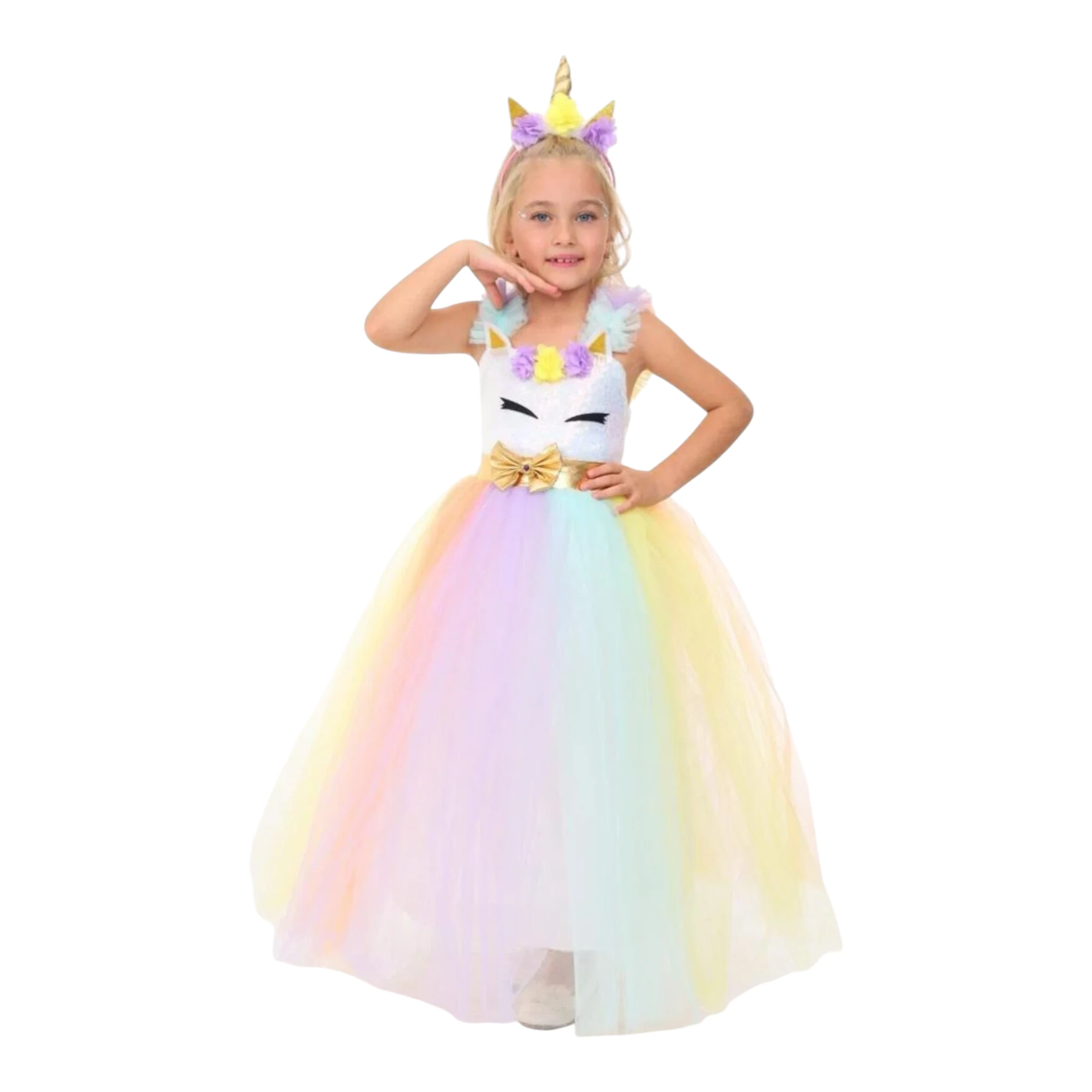 Unicorn Kostümü Yan Görünüm unicorn kostümü kız çocuk pembe tüllü kabarık tarlatanlı elbise yan görünüm