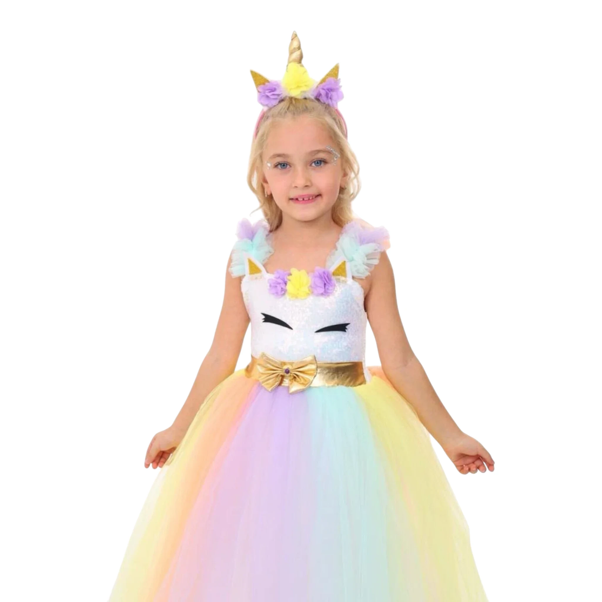Unicorn Kostümü Üst Detay unicorn elbisesi kız çocuk payetli üst çiçek detaylı pembe tüllü kostüm