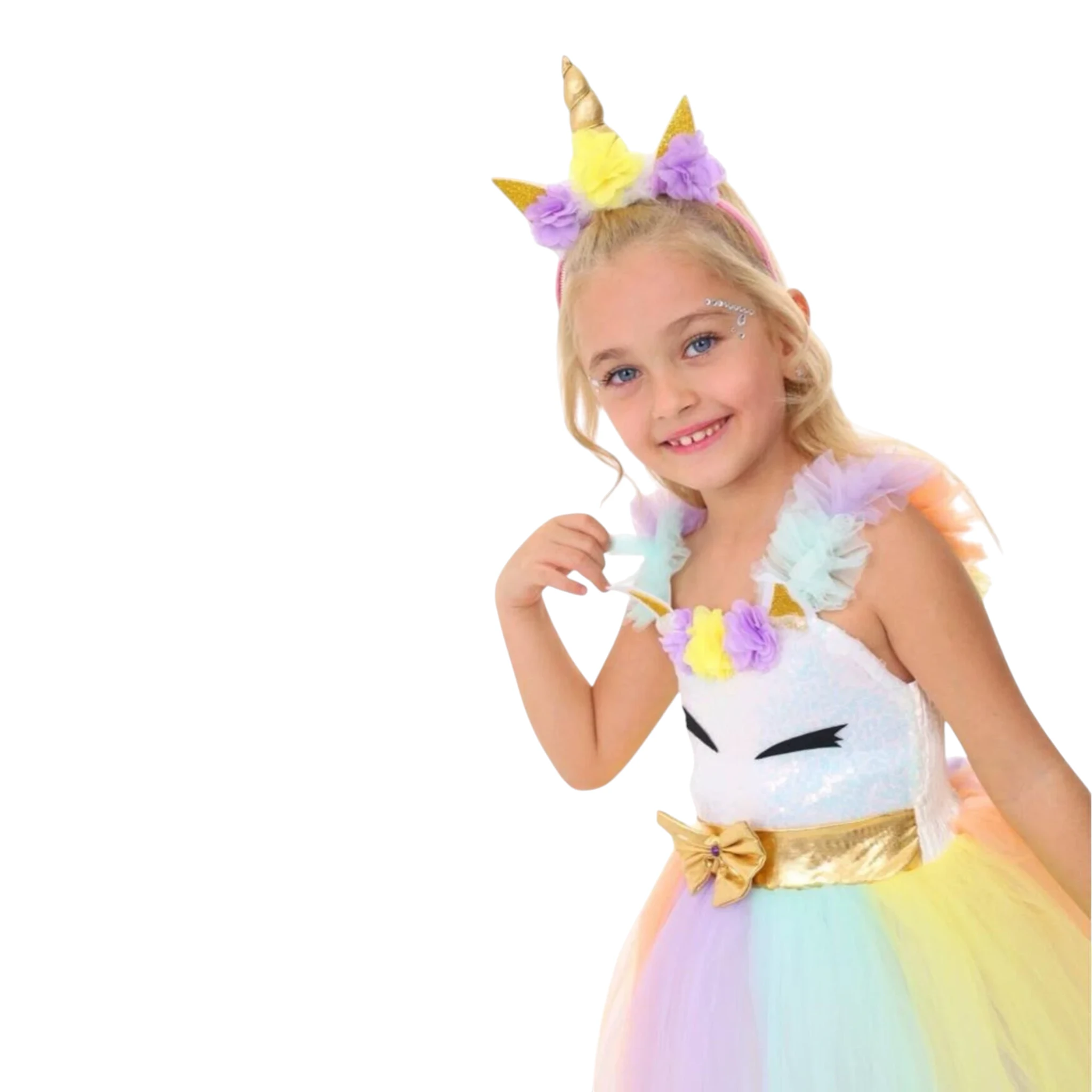 Unicorn Taç Detaylı Kostüm unicorn kostümü kız çocuk taçlı pembe tüllü prenses elbisesi detay görünüm